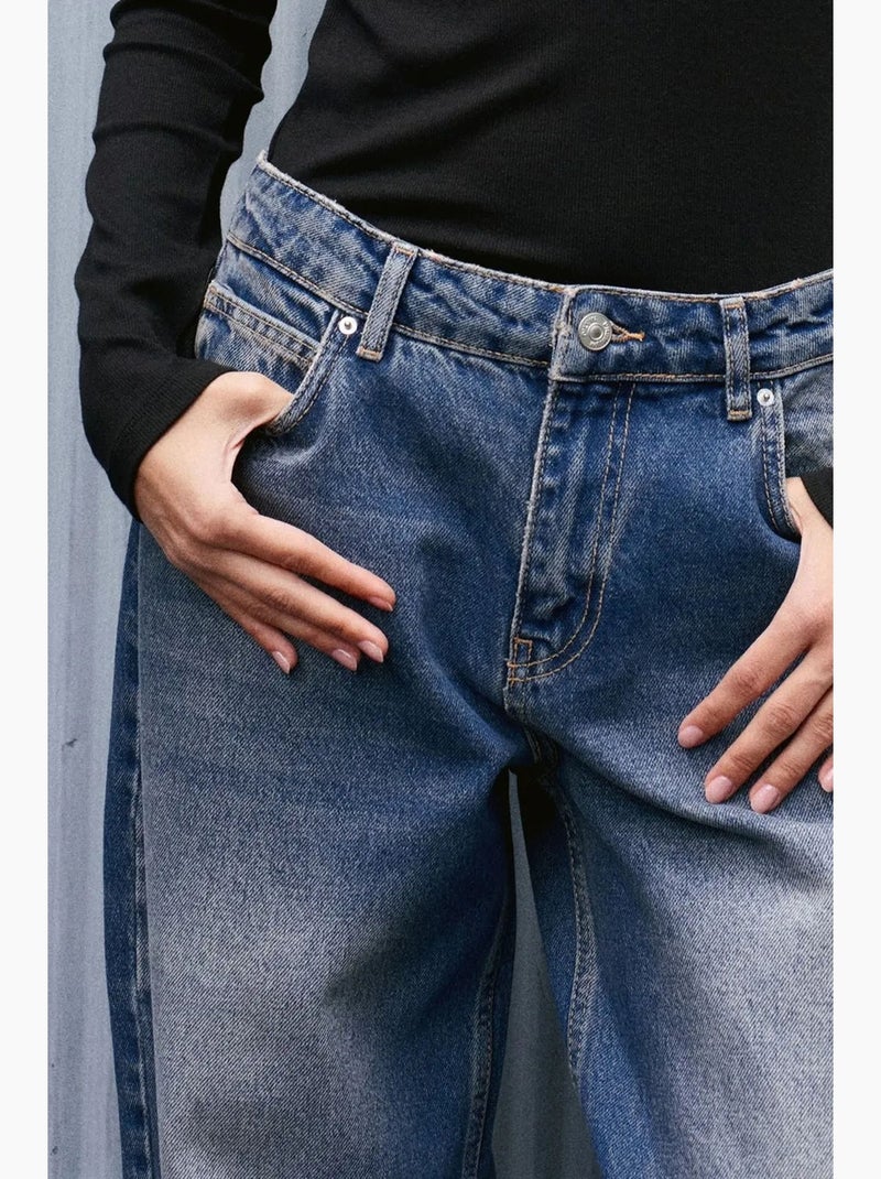Jeans de ganga de algodão de cintura subida e perna larga dilvin Azul-safira - Kiabi