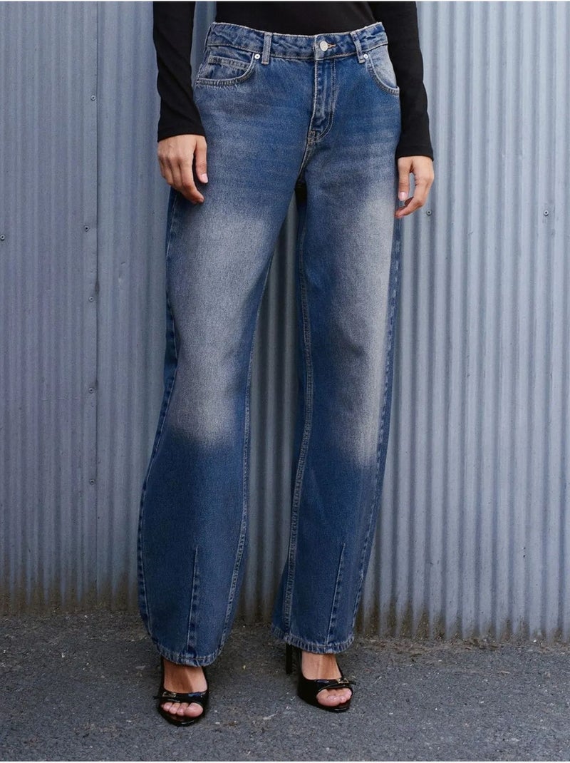 Jeans de ganga de algodão de cintura subida e perna larga dilvin Azul-safira - Kiabi