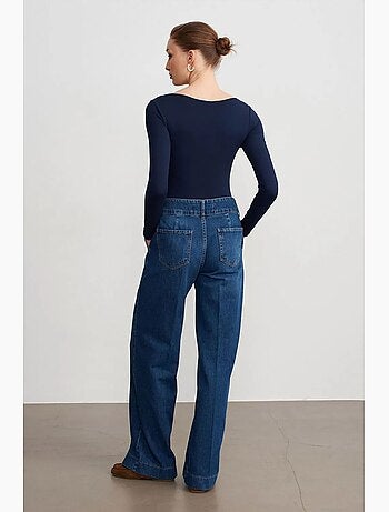 Jeans de ganga de algodão de cintura subida e perna larga dilvin