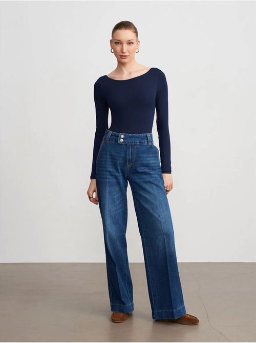 Jeans de ganga de algodão de cintura subida e perna larga dilvin - Kiabi Jeans de ganga de algodão de cintura subida e perna larga dilvin - Kiabi