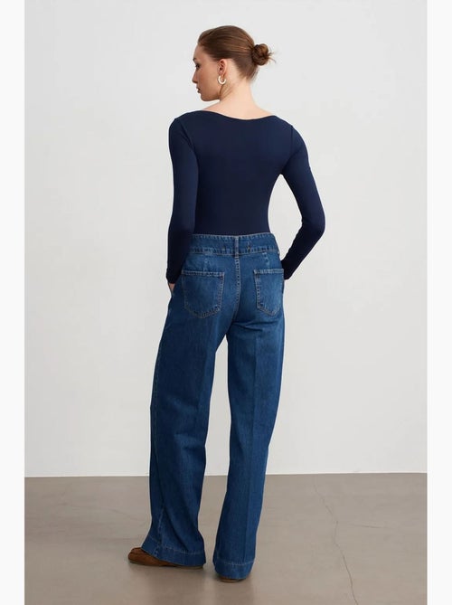 Jeans de ganga de algodão de cintura subida e perna larga dilvin - Kiabi Jeans de ganga de algodão de cintura subida e perna larga dilvin - Kiabi