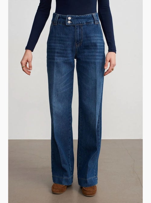 Jeans de ganga de algodão de cintura subida e perna larga dilvin - Kiabi Jeans de ganga de algodão de cintura subida e perna larga dilvin - Kiabi