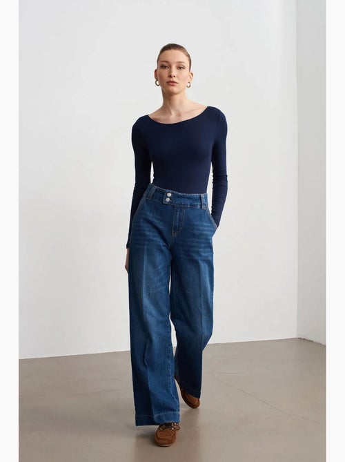 Jeans de ganga de algodão de cintura subida e perna larga dilvin - Kiabi Jeans de ganga de algodão de cintura subida e perna larga dilvin - Kiabi