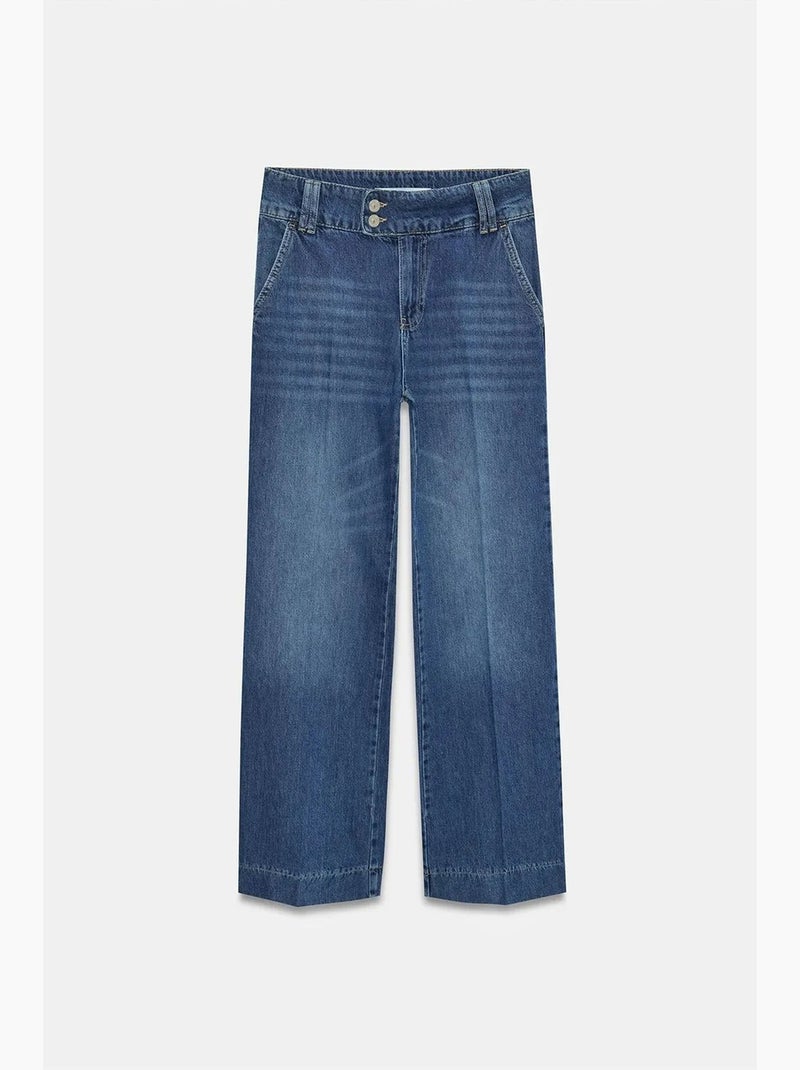 Jeans de ganga de algodão de cintura subida e perna larga dilvin Azul-safira - Kiabi
