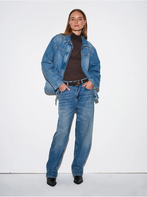 Jeans de ganga de algodão de cintura subida e perna larga dilvin - Kiabi Jeans de ganga de algodão de cintura subida e perna larga dilvin - Kiabi