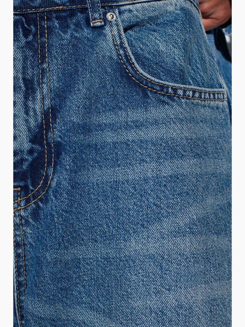 Jeans de ganga de algodão de cintura subida e perna larga dilvin Azul-safira - Kiabi