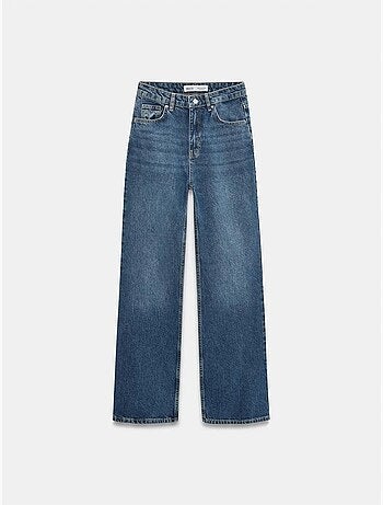 Jeans de ganga de algodão de cintura subida e perna larga dilvin