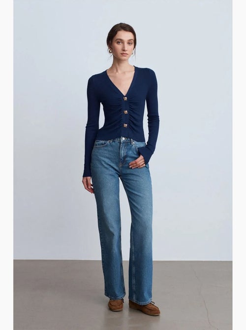 Jeans de ganga de algodão de cintura subida e perna larga dilvin - Kiabi Jeans de ganga de algodão de cintura subida e perna larga dilvin - Kiabi