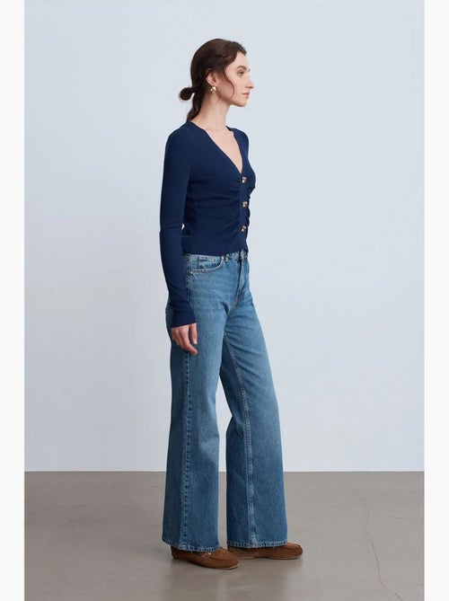 Jeans de ganga de algodão de cintura subida e perna larga dilvin - Kiabi Jeans de ganga de algodão de cintura subida e perna larga dilvin - Kiabi