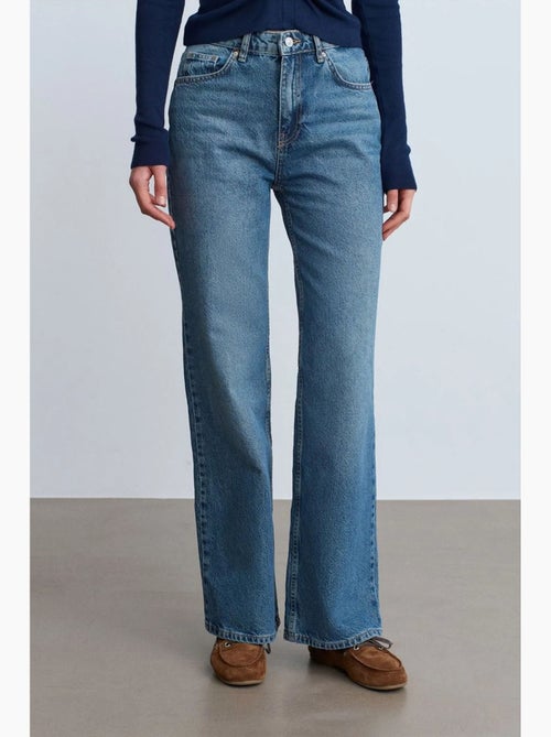 Jeans de ganga de algodão de cintura subida e perna larga dilvin - Kiabi Jeans de ganga de algodão de cintura subida e perna larga dilvin - Kiabi