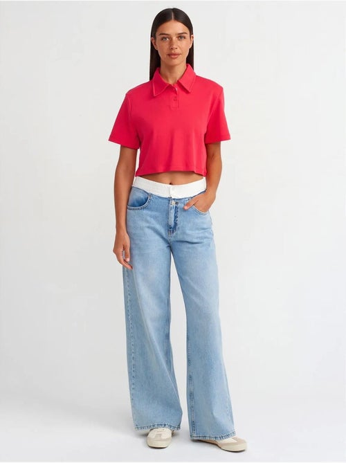 Jeans de ganga de algodão de cintura subida e perna larga dilvin - Kiabi Jeans de ganga de algodão de cintura subida e perna larga dilvin - Kiabi