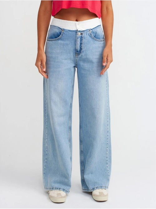 Jeans de ganga de algodão de cintura subida e perna larga dilvin - Kiabi Jeans de ganga de algodão de cintura subida e perna larga dilvin - Kiabi