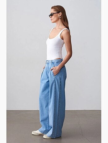 Jeans de ganga de algodão de cintura subida e perna larga dilvin