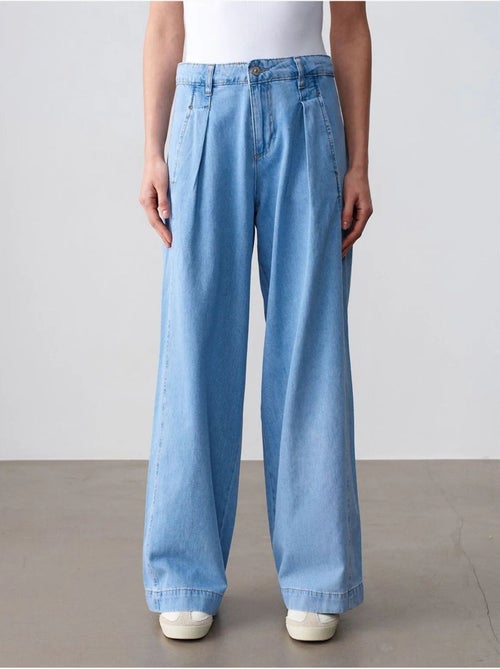 Jeans de ganga de algodão de cintura subida e perna larga dilvin - Kiabi Jeans de ganga de algodão de cintura subida e perna larga dilvin - Kiabi