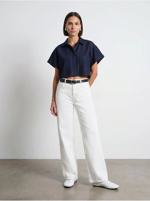 Jeans de ganga de algodão de cintura subida e perna larga dilvin - Kiabi Jeans de ganga de algodão de cintura subida e perna larga dilvin - Kiabi