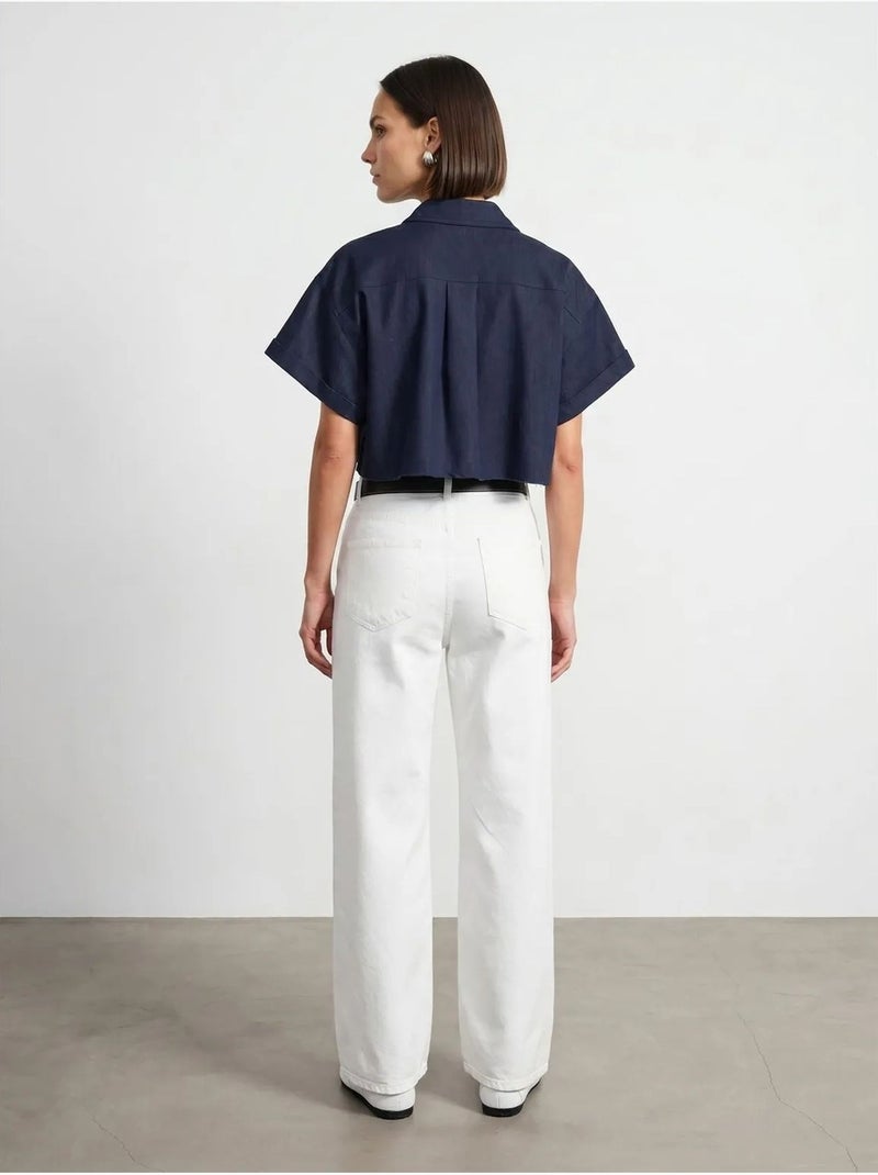 Jeans de ganga de algodão de cintura subida e perna larga dilvin Branco - Kiabi