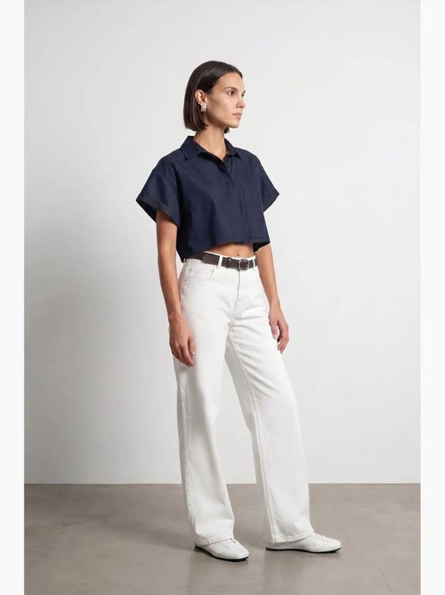 Jeans de ganga de algodão de cintura subida e perna larga dilvin - Kiabi Jeans de ganga de algodão de cintura subida e perna larga dilvin - Kiabi