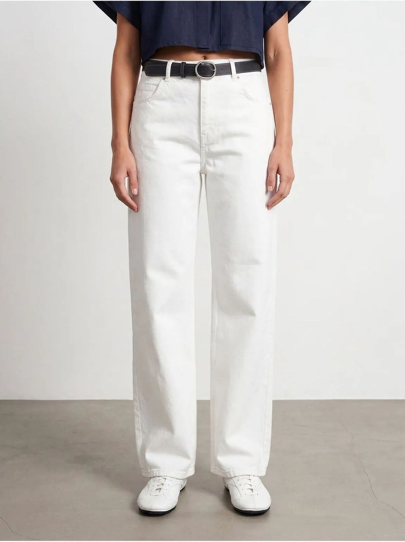 Jeans de ganga de algodão de cintura subida e perna larga dilvin Branco - Kiabi