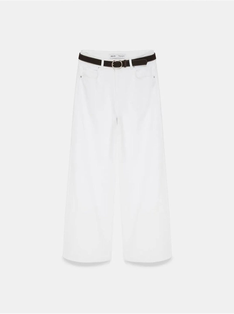 Jeans de ganga de algodão de cintura subida e perna larga dilvin Branco - Kiabi