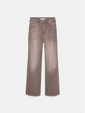 Jeans de ganga de algodão de cintura subida e perna larga dilvin