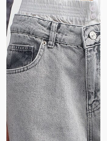 Jeans de ganga de algodão de cintura subida e perna larga dilvin