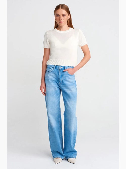 Jeans de ganga de algodão de cintura subida e perna larga e larga dilvin - Kiabi Jeans de ganga de algodão de cintura subida e perna larga e larga dilvin - Kiabi