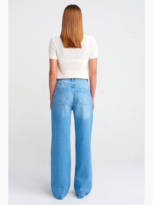 Jeans de ganga de algodão de cintura subida e perna larga e larga dilvin - Kiabi Jeans de ganga de algodão de cintura subida e perna larga e larga dilvin - Kiabi