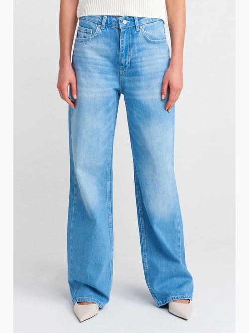 Jeans de ganga de algodão de cintura subida e perna larga e larga dilvin - Kiabi Jeans de ganga de algodão de cintura subida e perna larga e larga dilvin - Kiabi