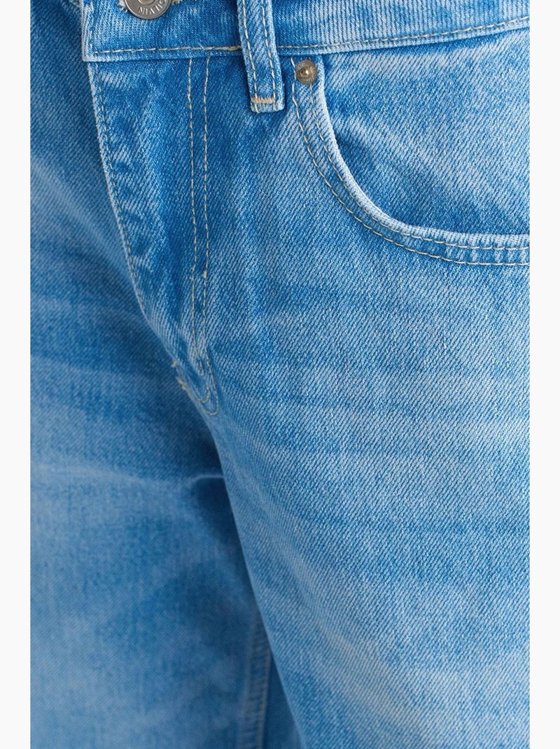 Jeans de ganga de algodão de cintura subida e perna larga e larga dilvin Azul-safira - Kiabi
