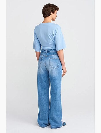 Jeans de ganga de algodão de cintura subida e perna larga e larga dilvin