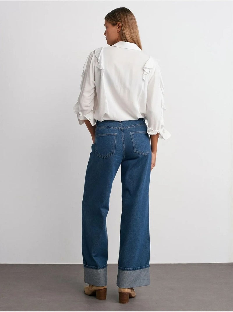 Jeans de ganga de algodão de cintura subida e perna larga e larga dilvin Azul-safira - Kiabi