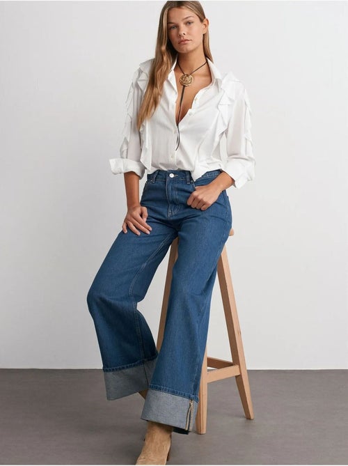 Jeans de ganga de algodão de cintura subida e perna larga e larga dilvin - Kiabi
