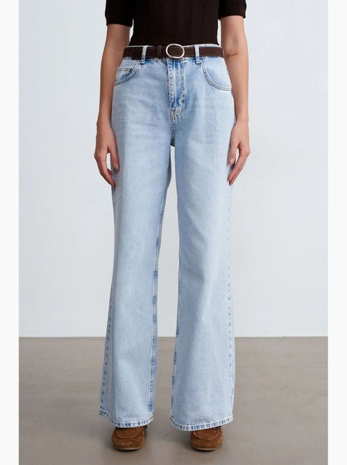 Jeans de ganga de algodão de cintura subida e perna larga larga dilvin - Kiabi Jeans de ganga de algodão de cintura subida e perna larga larga dilvin - Kiabi