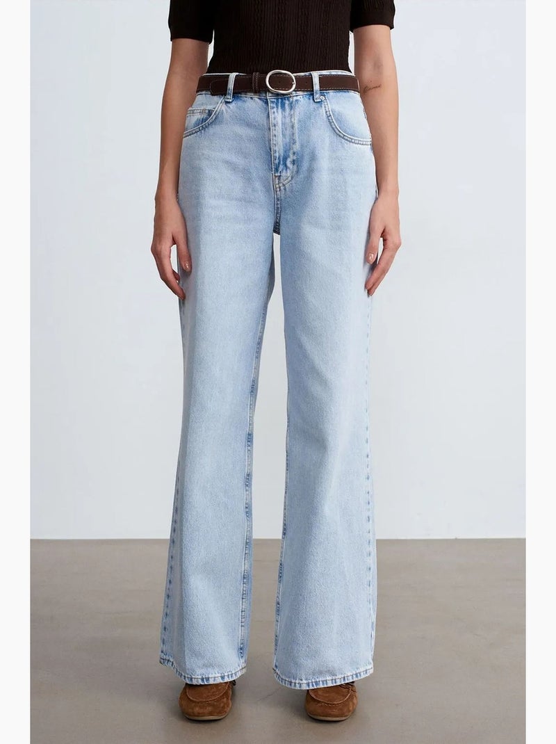 Jeans de ganga de algodão de cintura subida e perna larga larga dilvin Azul claro - Kiabi