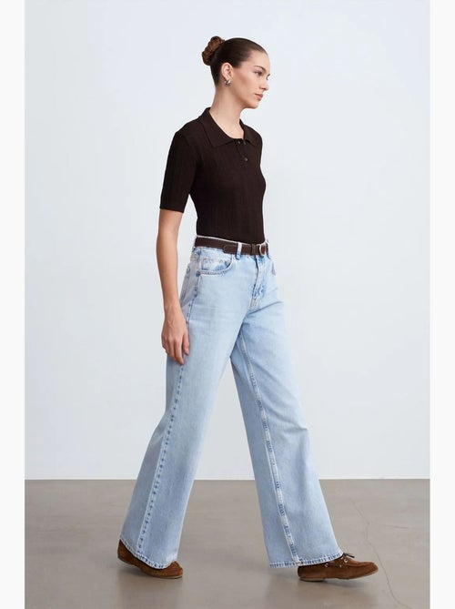 Jeans de ganga de algodão de cintura subida e perna larga larga dilvin - Kiabi Jeans de ganga de algodão de cintura subida e perna larga larga dilvin - Kiabi