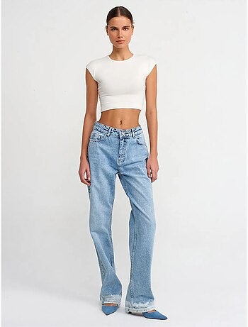 Jeans de ganga de algodão de cintura subida e perna reta dilvin