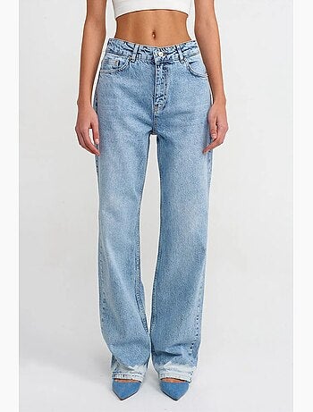 Jeans de ganga de algodão de cintura subida e perna reta dilvin