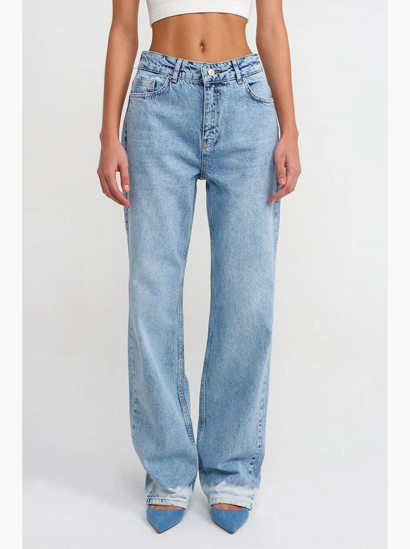 Jeans de ganga de algodão de cintura subida e perna reta dilvin Azul-safira - Kiabi