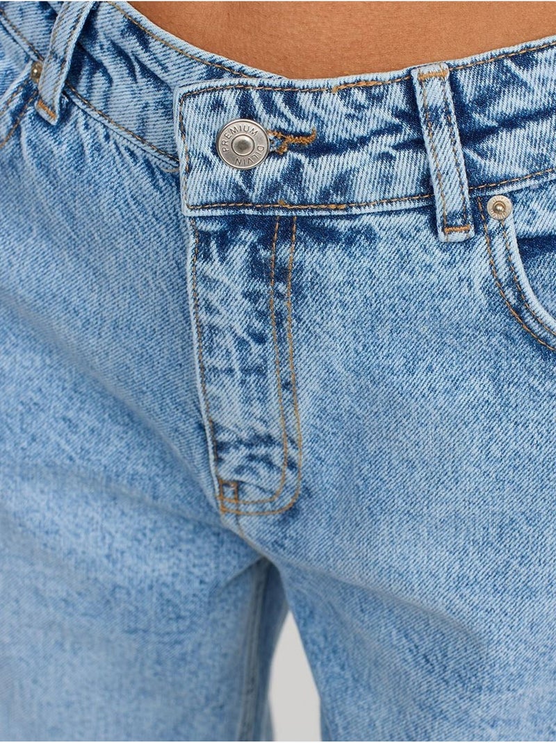 Jeans de ganga de algodão de cintura subida e perna reta dilvin Azul-safira - Kiabi