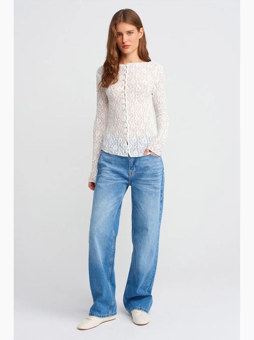 Jeans de ganga de algodão de cintura subida e perna reta dilvin - Kiabi Jeans de ganga de algodão de cintura subida e perna reta dilvin - Kiabi