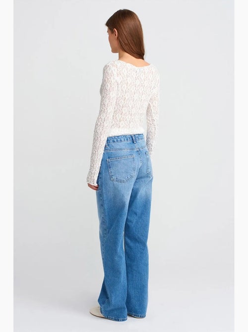 Jeans de ganga de algodão de cintura subida e perna reta dilvin - Kiabi Jeans de ganga de algodão de cintura subida e perna reta dilvin - Kiabi