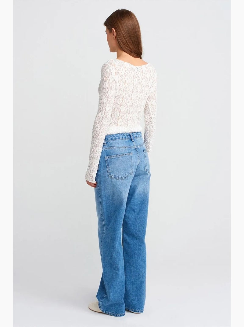 Jeans de ganga de algodão de cintura subida e perna reta dilvin Azul-safira - Kiabi