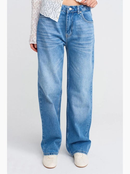 Jeans de ganga de algodão de cintura subida e perna reta dilvin - Kiabi Jeans de ganga de algodão de cintura subida e perna reta dilvin - Kiabi