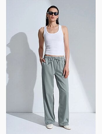 Jeans de ganga de cintura média e perna larga dilvin