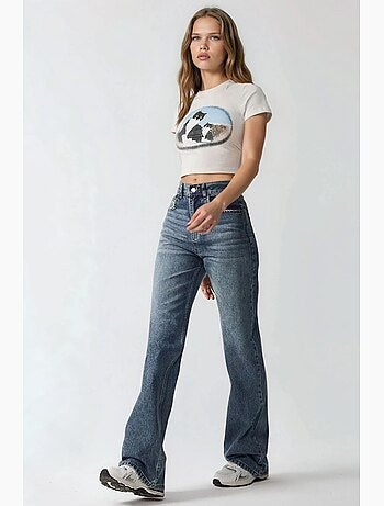 Jeans de ganga de cintura normal e perna reta hiccup