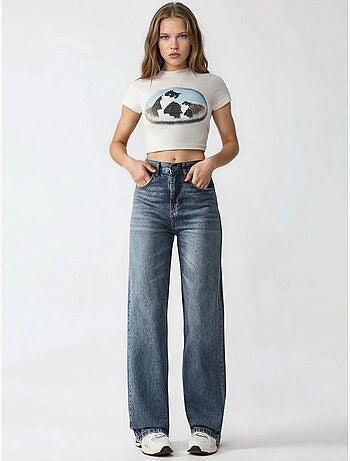 Jeans de ganga de cintura normal e perna reta hiccup