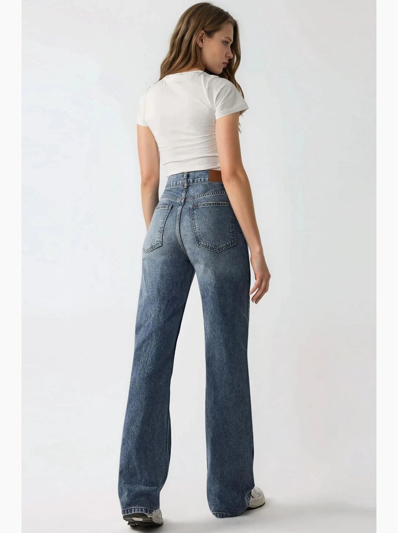 Jeans de ganga de cintura normal e perna reta hiccup Azul-safira - Kiabi