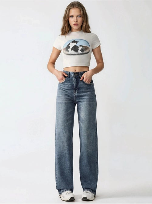 Jeans de ganga de cintura normal e perna reta hiccup - Kiabi Jeans de ganga de cintura normal e perna reta hiccup - Kiabi