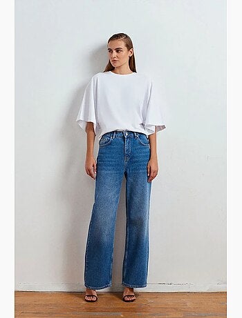 Jeans de ganga de cintura subida e perna larga dilvin