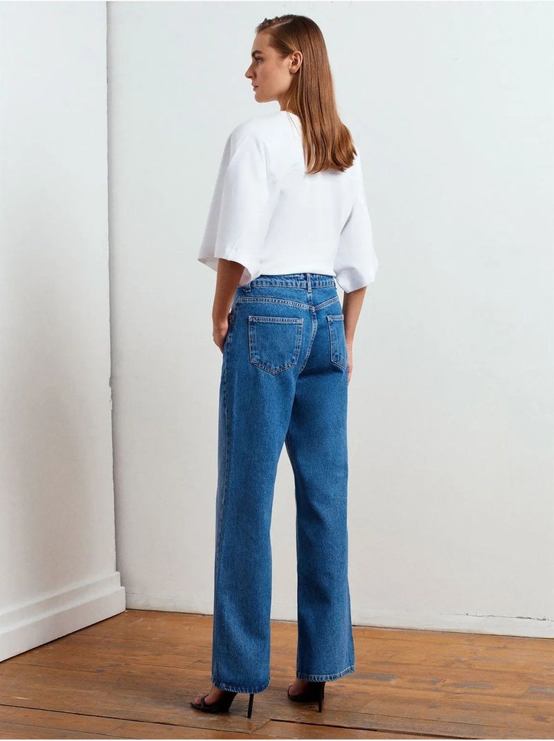 Jeans de ganga de cintura subida e perna larga dilvin Azul-safira - Kiabi